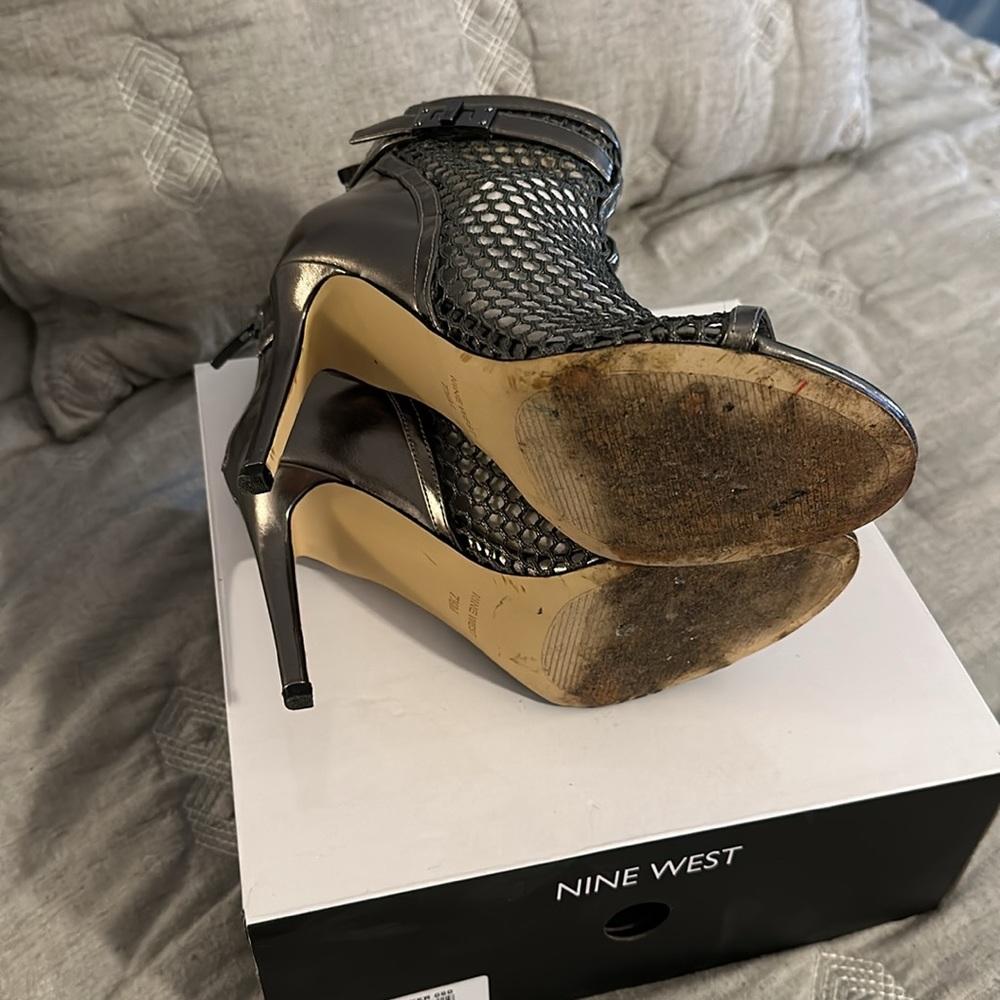 Nine West Pewter Cage Open Toe Booties - Picture 7 of 9